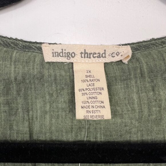 NWOT Indigo Thread Co Lace Bust Bell Sleeve Crepe Knit Top Olive Green 2X cg - Picture 3 of 5